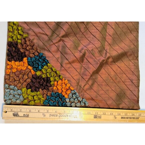 Decorative Pillow Cover Brown Handcrafted Multicolor Textured Ribbon Art 17 x 17 - Picture 3 of 6